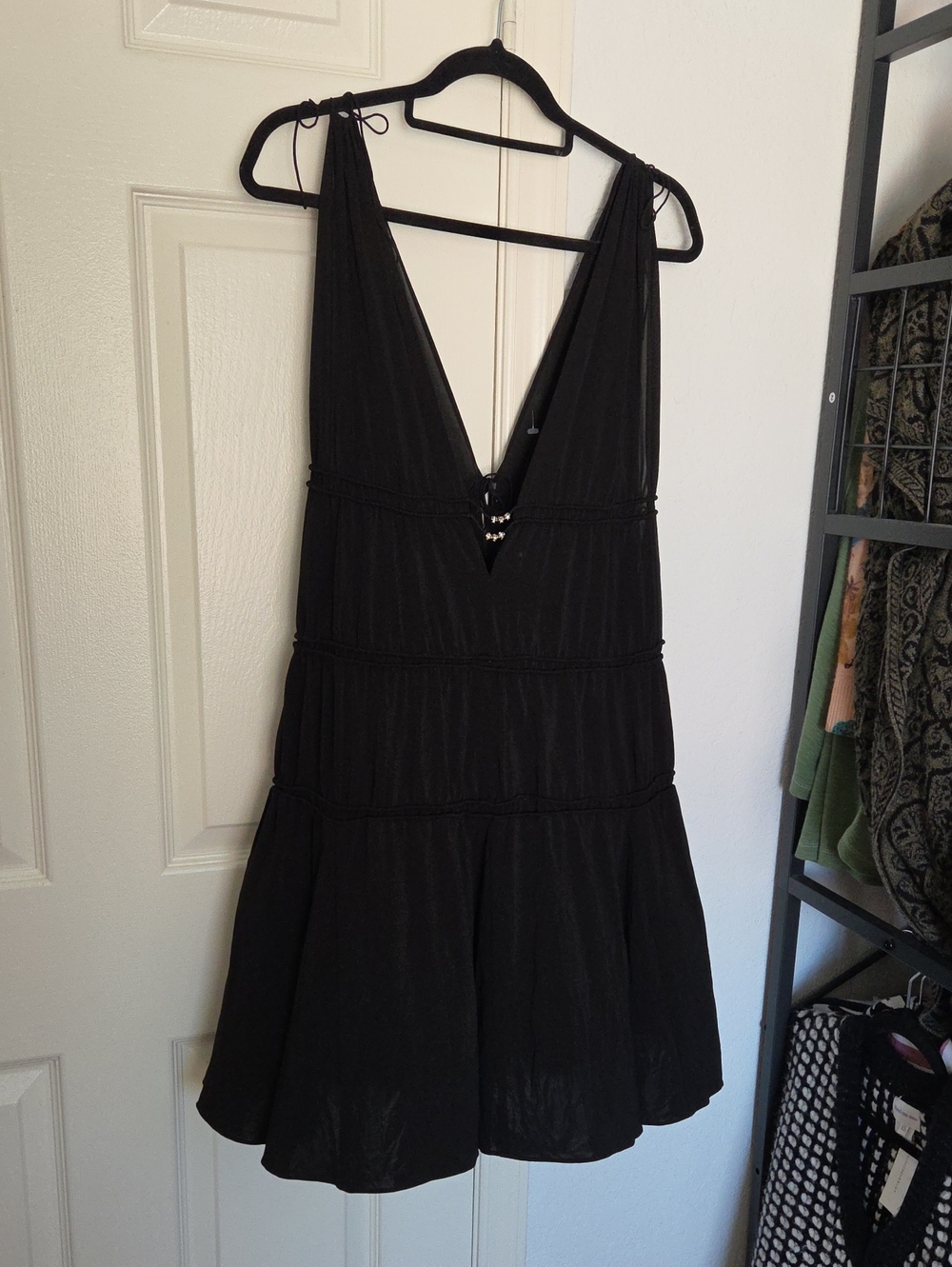 Black V-Neck Tiered Summer Dress L/XL